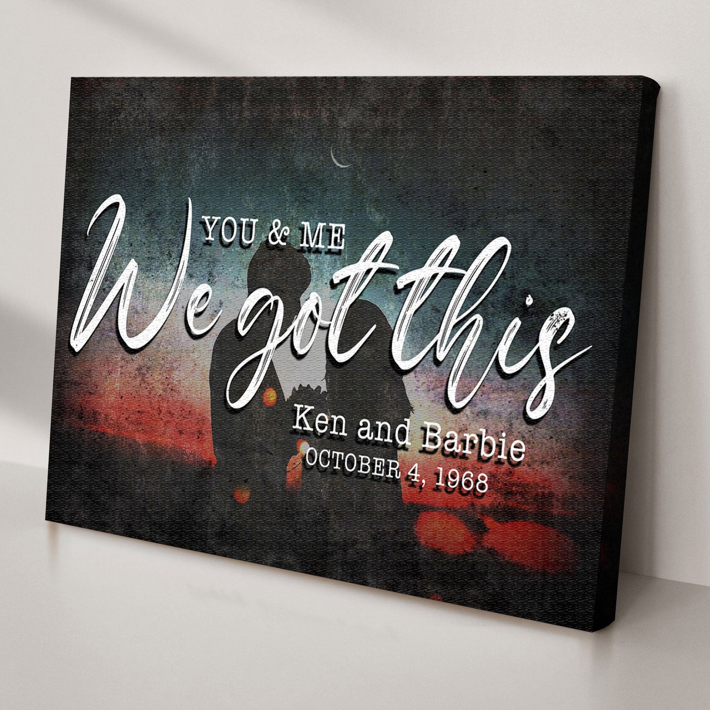Canvas sign You And Me We Got This Couple Sign with white script on a dark gradient background on Tampa Home & Garden Store