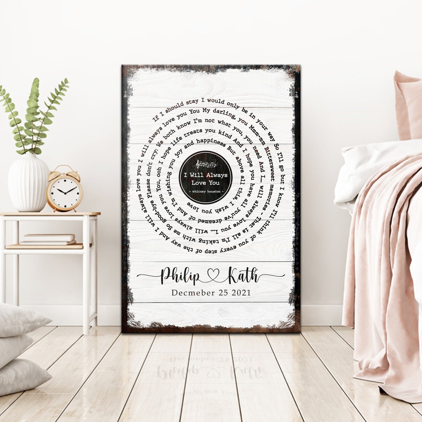 Song Lyrics Sign canvas by Tailored Canvases with circular lyric text and rustic border on Tampa Home & Garden Store