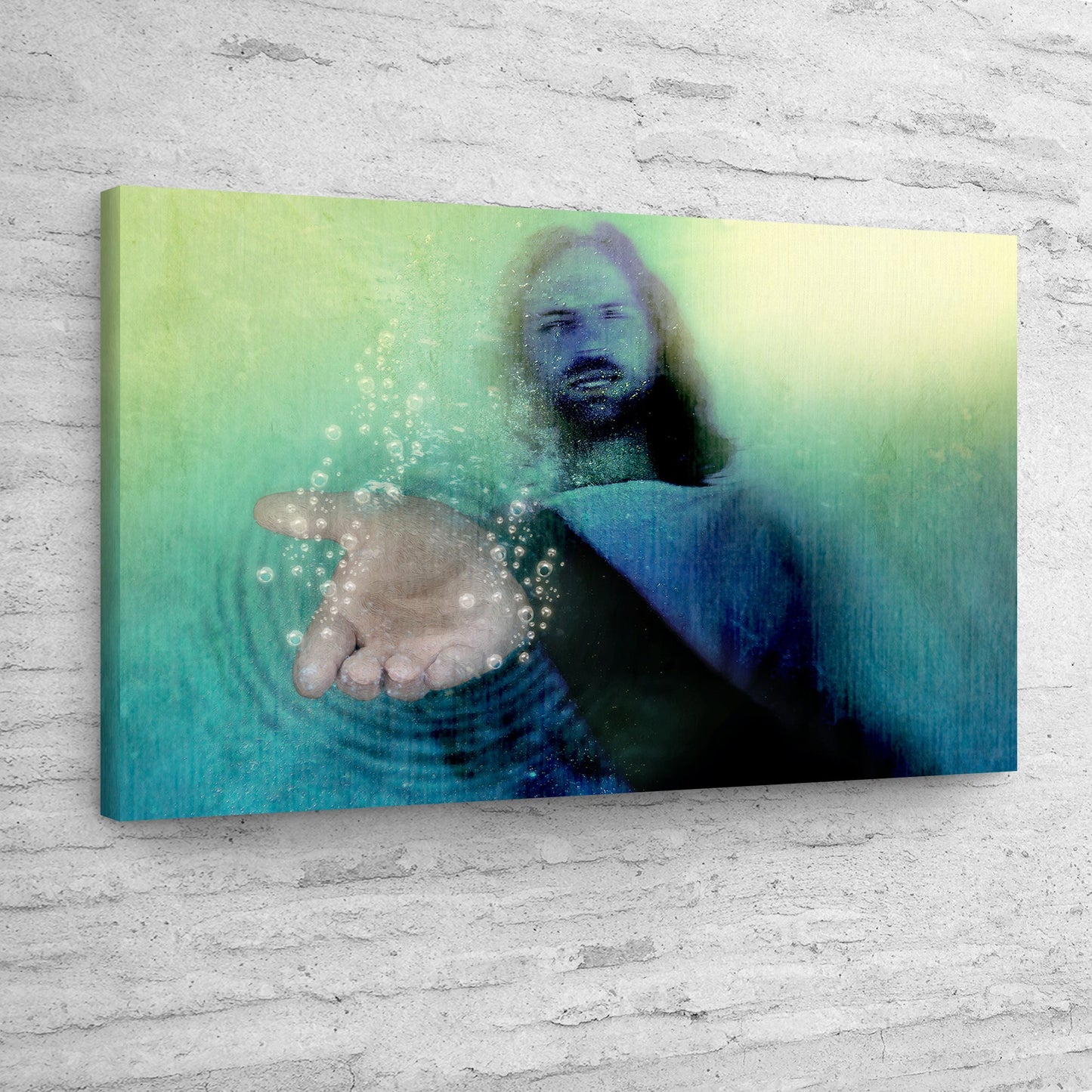Walk With Jesus In Faith Canvas Wall Art by Tailored Canvases, blue-green bubbles on Tampa Home & Garden Store