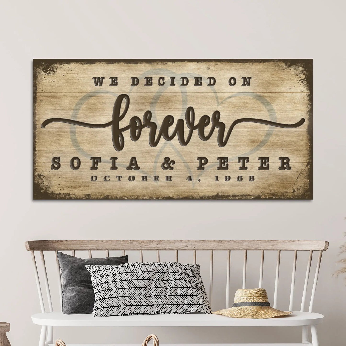 We Decided On Forever Sign II canvas with rustic woodgrain finish by Tailored Canvases on Tampa Home & Garden Store