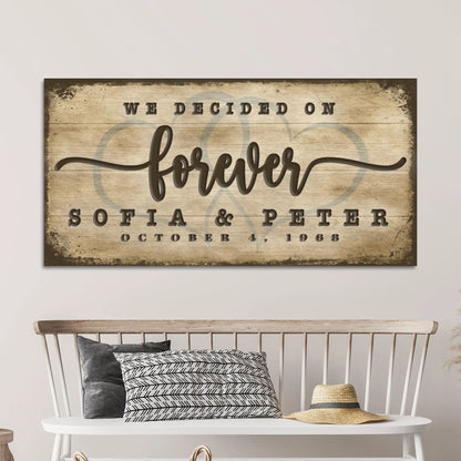 We Decided On Forever Sign II canvas with rustic woodgrain finish by Tailored Canvases on Tampa Home & Garden Store