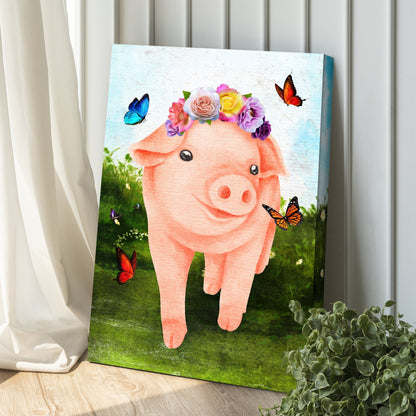 The Most Adorable Pig Canvas Wall Art by Tailored Canvases, pink pig with floral crown on Tampa Home & Garden Store