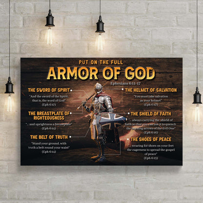 Armor Of God sign canvas by Tailored Canvases with bold orange lettering on dark wood panel on Tampa Home & Garden Store