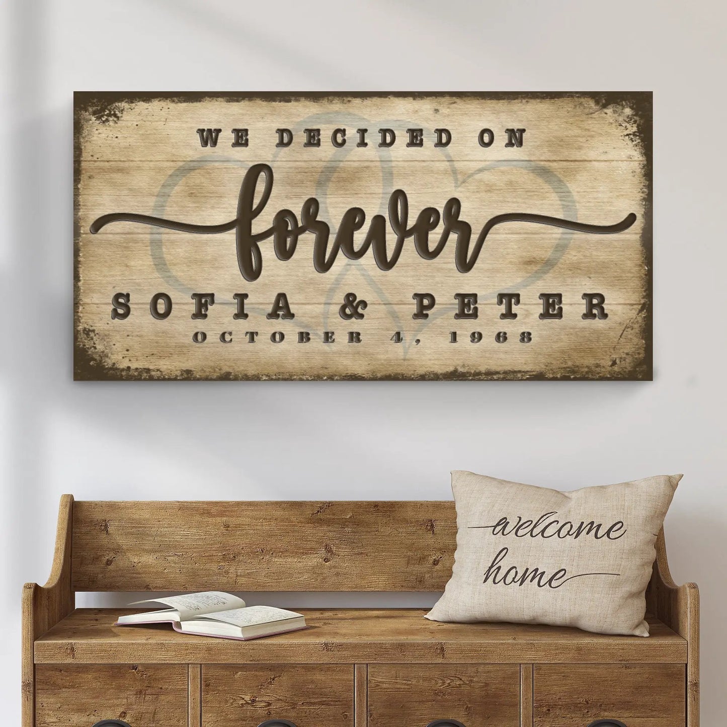 We Decided On Forever Sign II canvas with rustic wood backdrop Tailored Canvases on Tampa Home & Garden Store