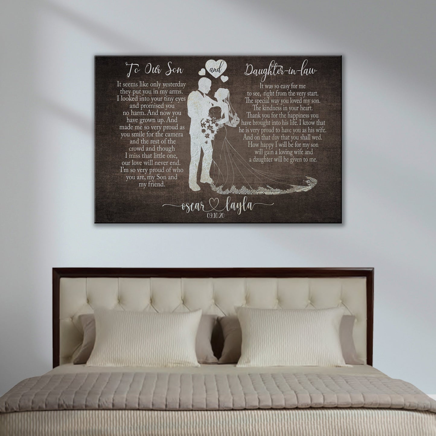 Canvas sign To My Son and Daughter-in-law with white text on wood background Tailored Canvases on Tampa Home & Garden Store