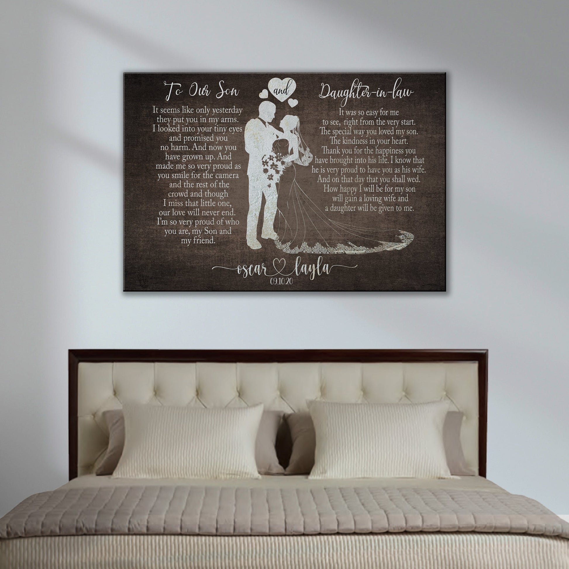 Canvas sign To My Son and Daughter-in-law with white text on wood background Tailored Canvases on Tampa Home & Garden Store
