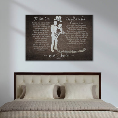 Canvas sign To My Son and Daughter-in-law with white text on wood background Tailored Canvases on Tampa Home & Garden Store