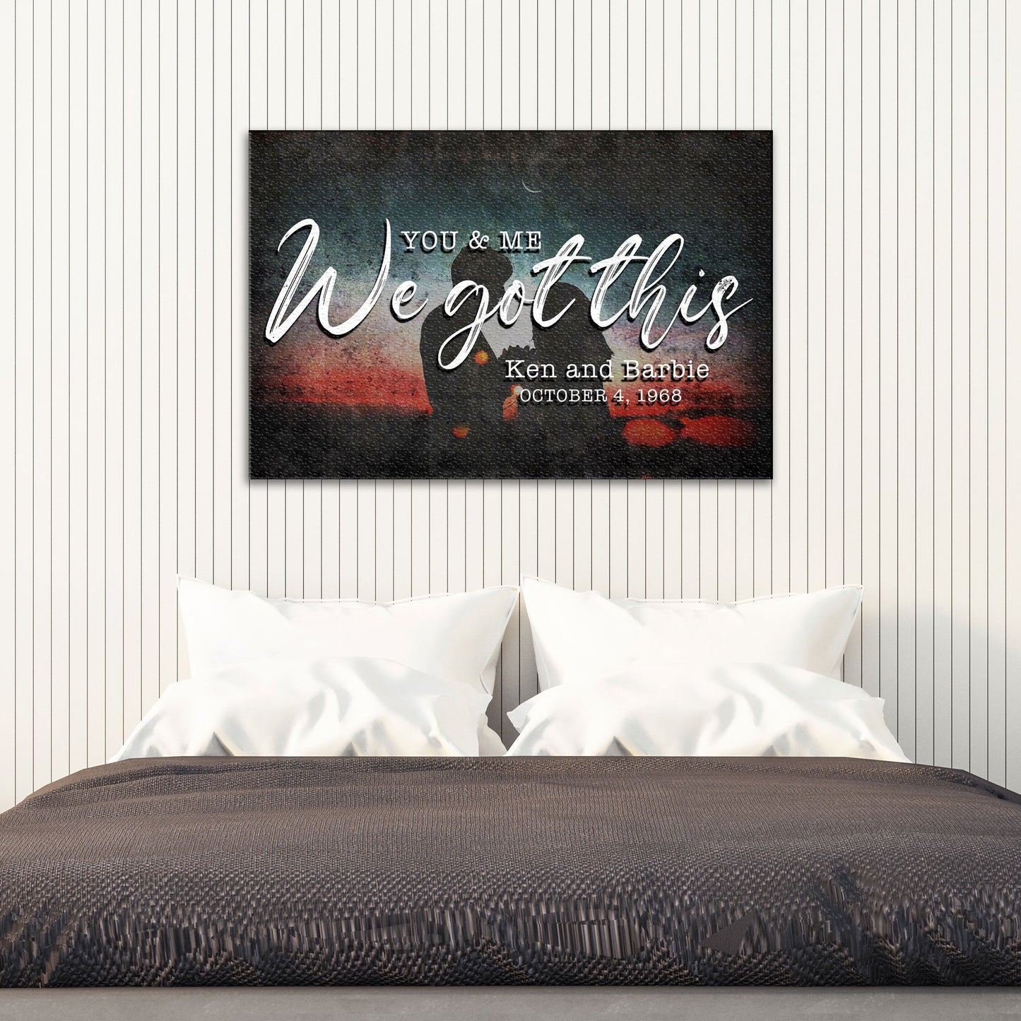 Canvas sign You And Me We Got This by Tailored Canvases with couple silhouette on Tampa Home & Garden Store