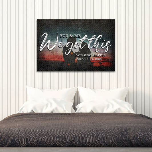 Canvas sign You And Me We Got This by Tailored Canvases with couple silhouette on Tampa Home & Garden Store