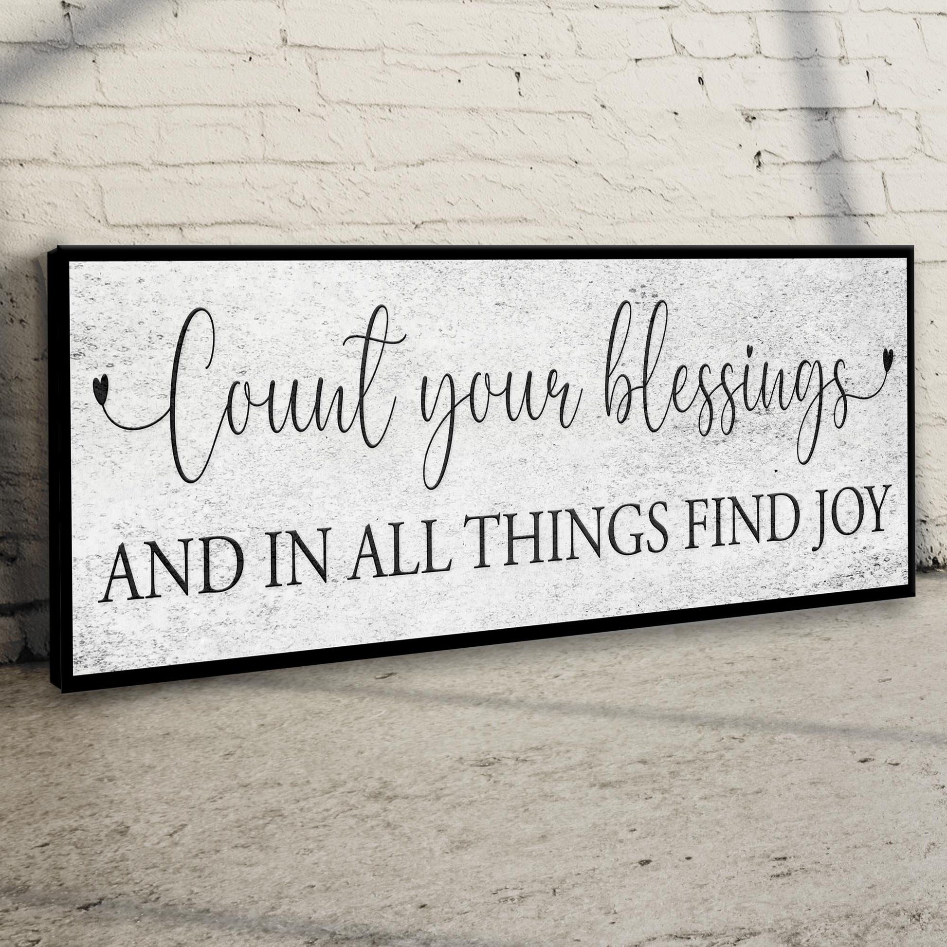 Count Your Blessings canvas sign by Tailored Canvases, black frame, white textured backdrop on Tampa Home & Garden Store