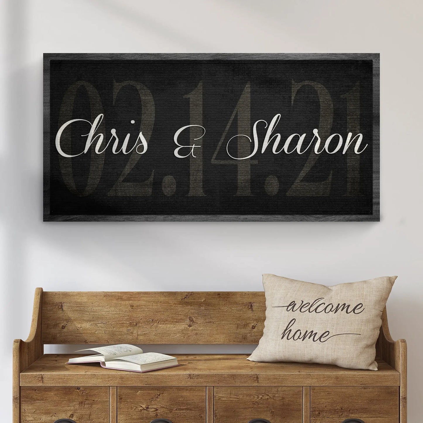 Wedding Date Sign canvas by Tailored Canvases black background white Chris & Sharon on Tampa Home & Garden Store