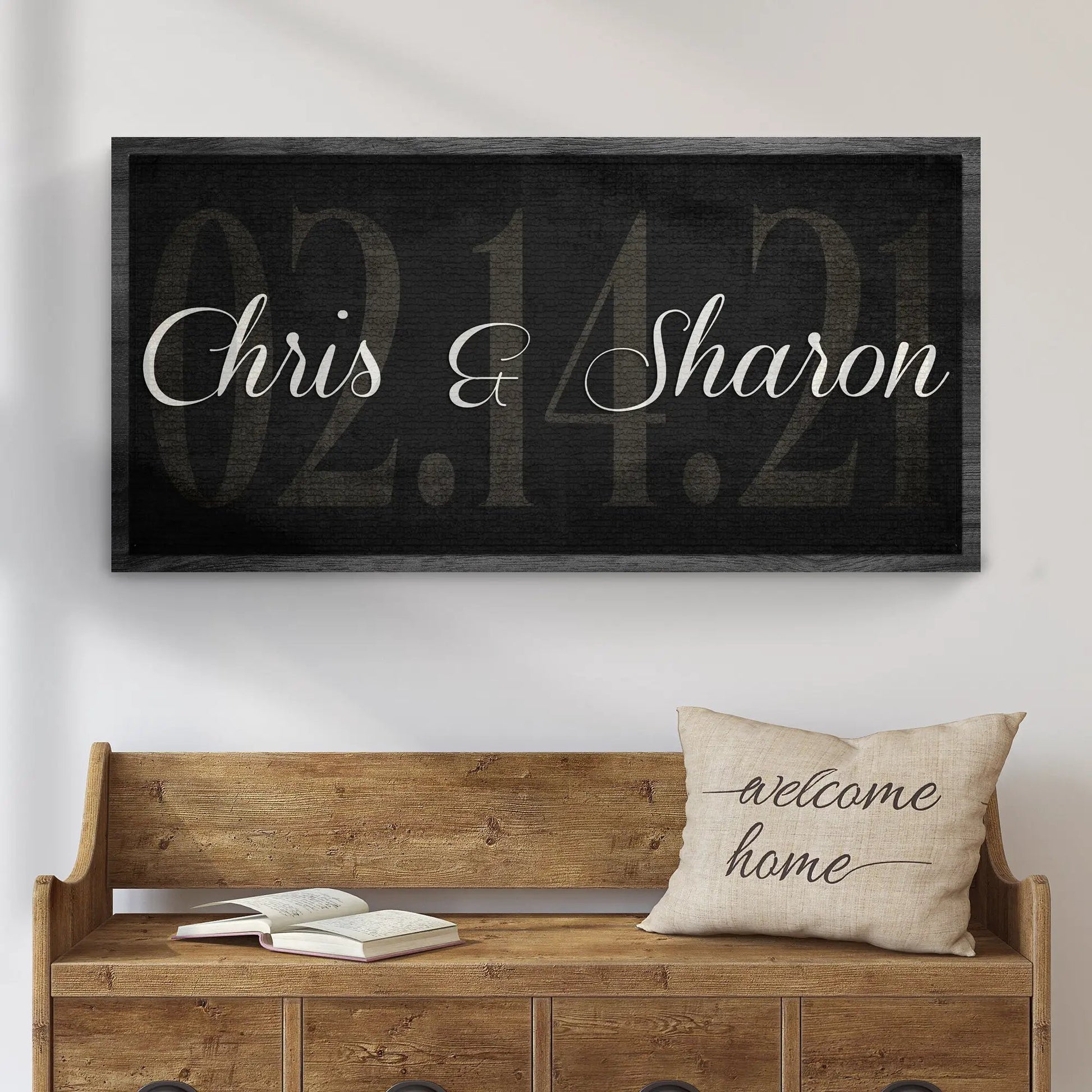 Wedding Date Sign canvas by Tailored Canvases black background white Chris & Sharon on Tampa Home & Garden Store