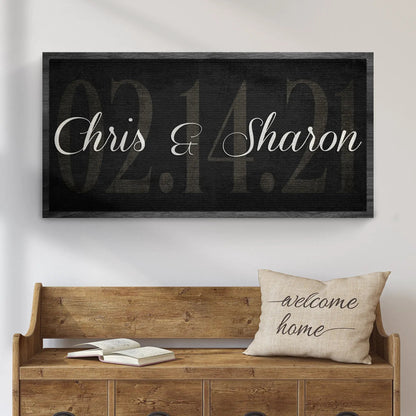 Wedding Date Sign canvas by Tailored Canvases black background white Chris & Sharon on Tampa Home & Garden Store