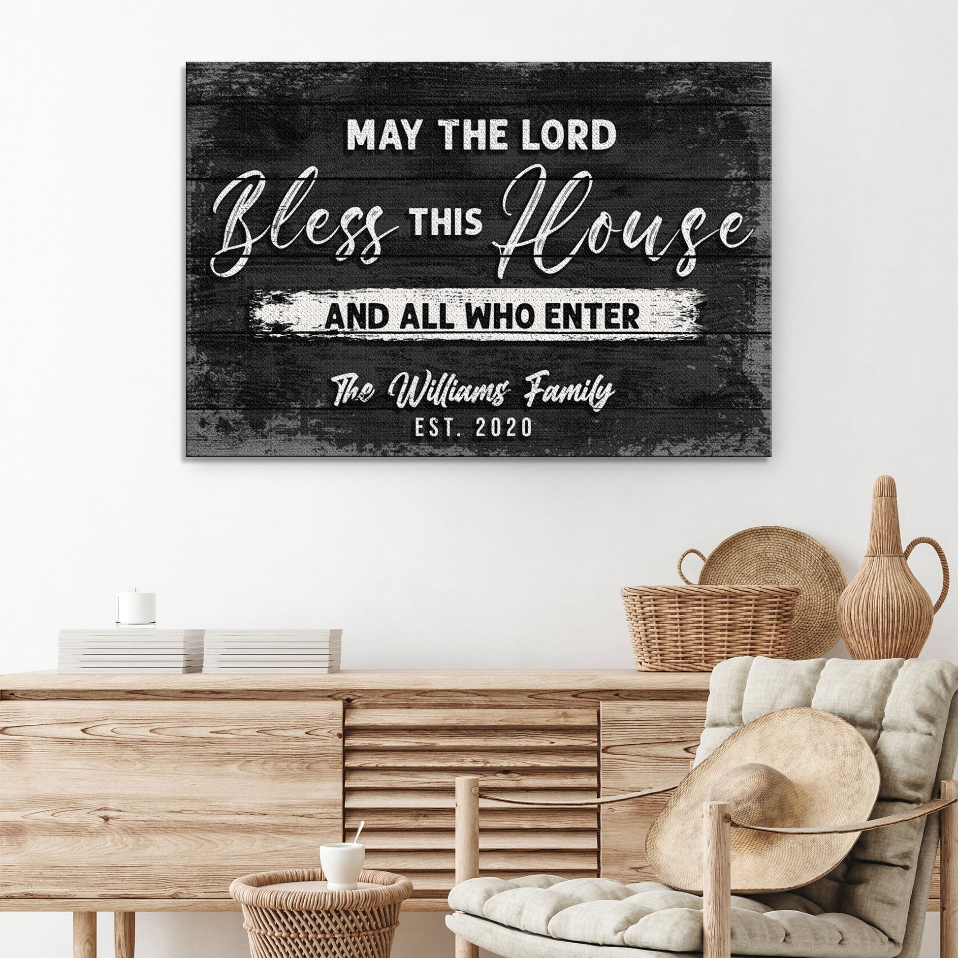 Canvas sign May The Lord Bless This House And All Who Enter in dark wood Tailored Canvases on Tampa Home & Garden Store