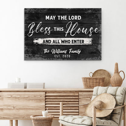 Canvas sign May The Lord Bless This House And All Who Enter in dark wood Tailored Canvases on Tampa Home & Garden Store