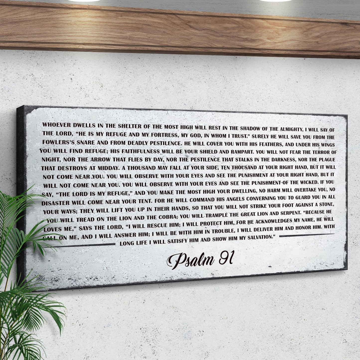 Psalm 91 canvas print with bold black scripture on white background on Tampa Home & Garden Store