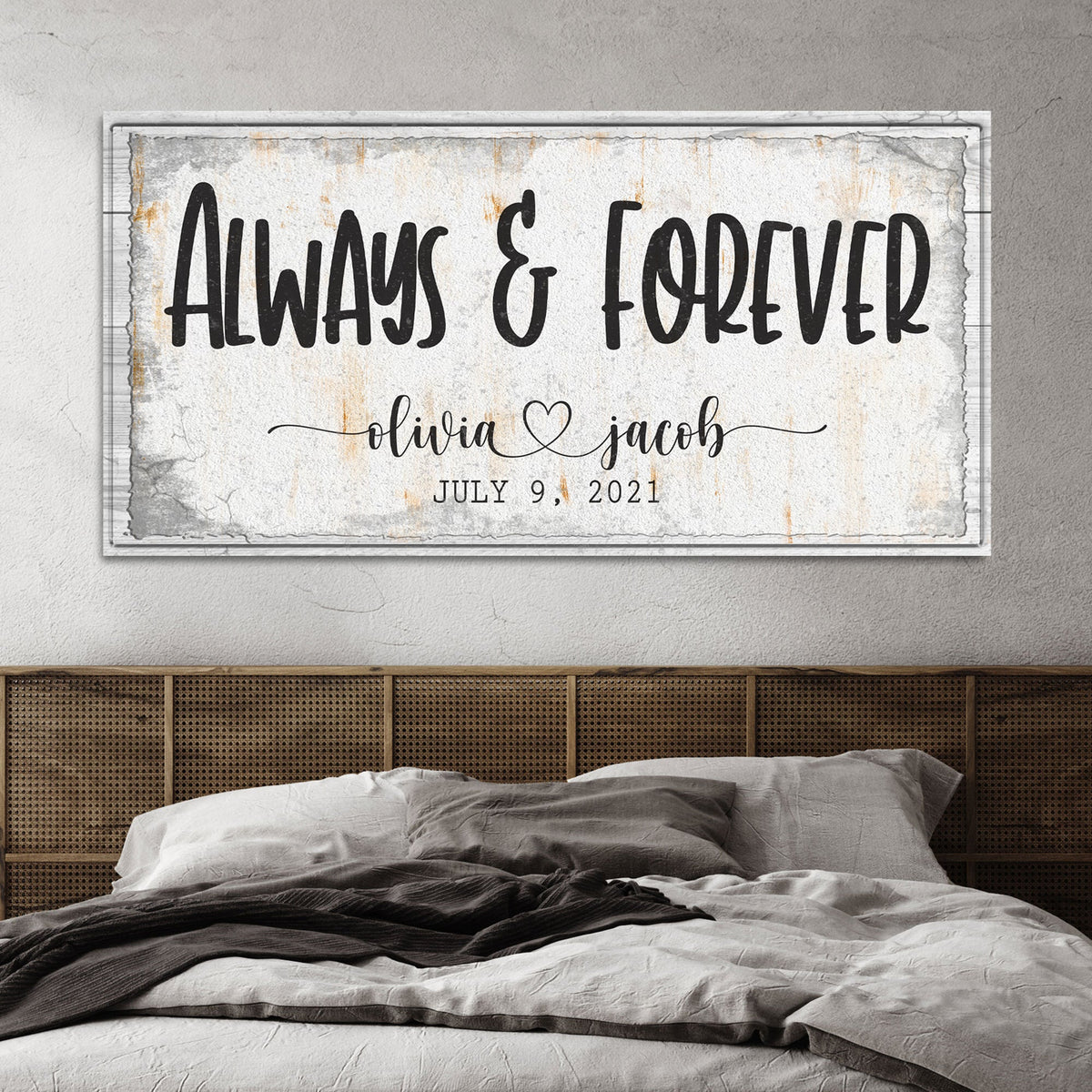 Always And Forever Couple Sign canvas with Olivia & Jacob July 9 2021 Tampa Store on Tampa Home & Garden Store