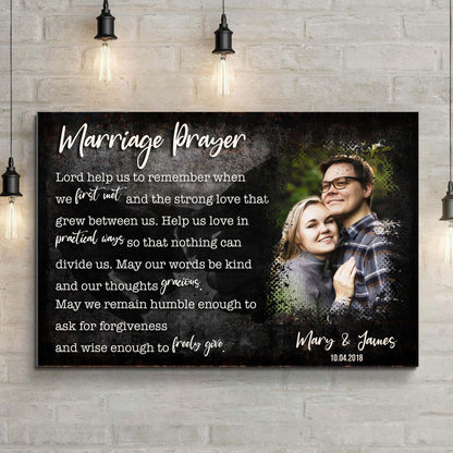 Marriage Prayer Couple Sign canvas black with white script and couple photo Tailored Canvases on Tampa Home & Garden Store