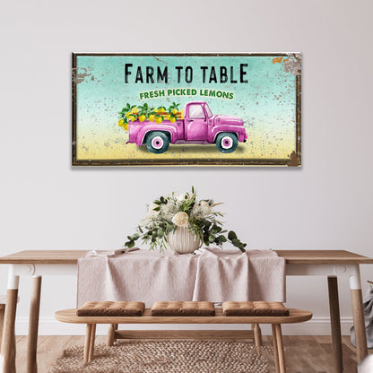 Life And Lemons Sign Tailored Canvases with pink lemon truck on turquoise backdrop on Tampa Home & Garden Store