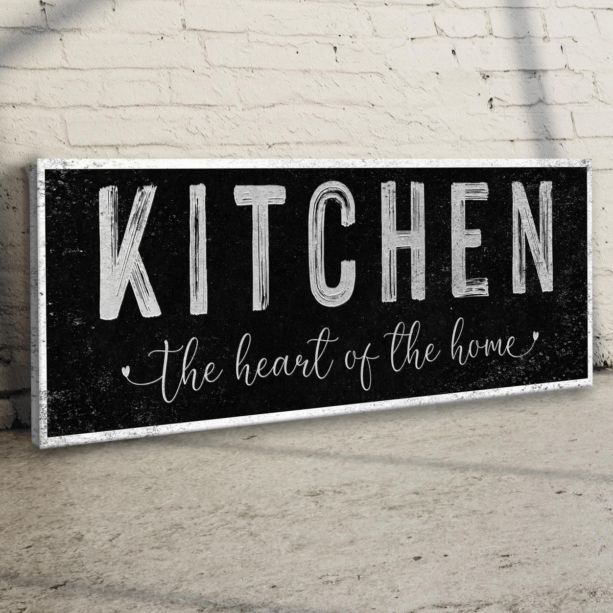Canvas sign Kitchen Is The Heart Of The Home III black white lettering Tailored Canvases on Tampa Home & Garden Store