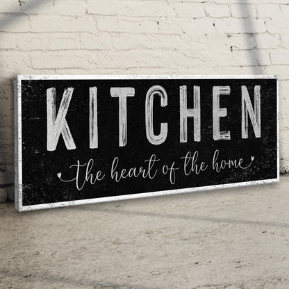 Canvas sign Kitchen Is The Heart Of The Home III black white lettering Tailored Canvases on Tampa Home & Garden Store