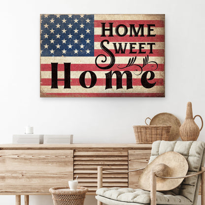 Home Sweet Home Sign IV canvas with distressed American flag backdrop by Tailored Canvases on Tampa Home & Garden Store