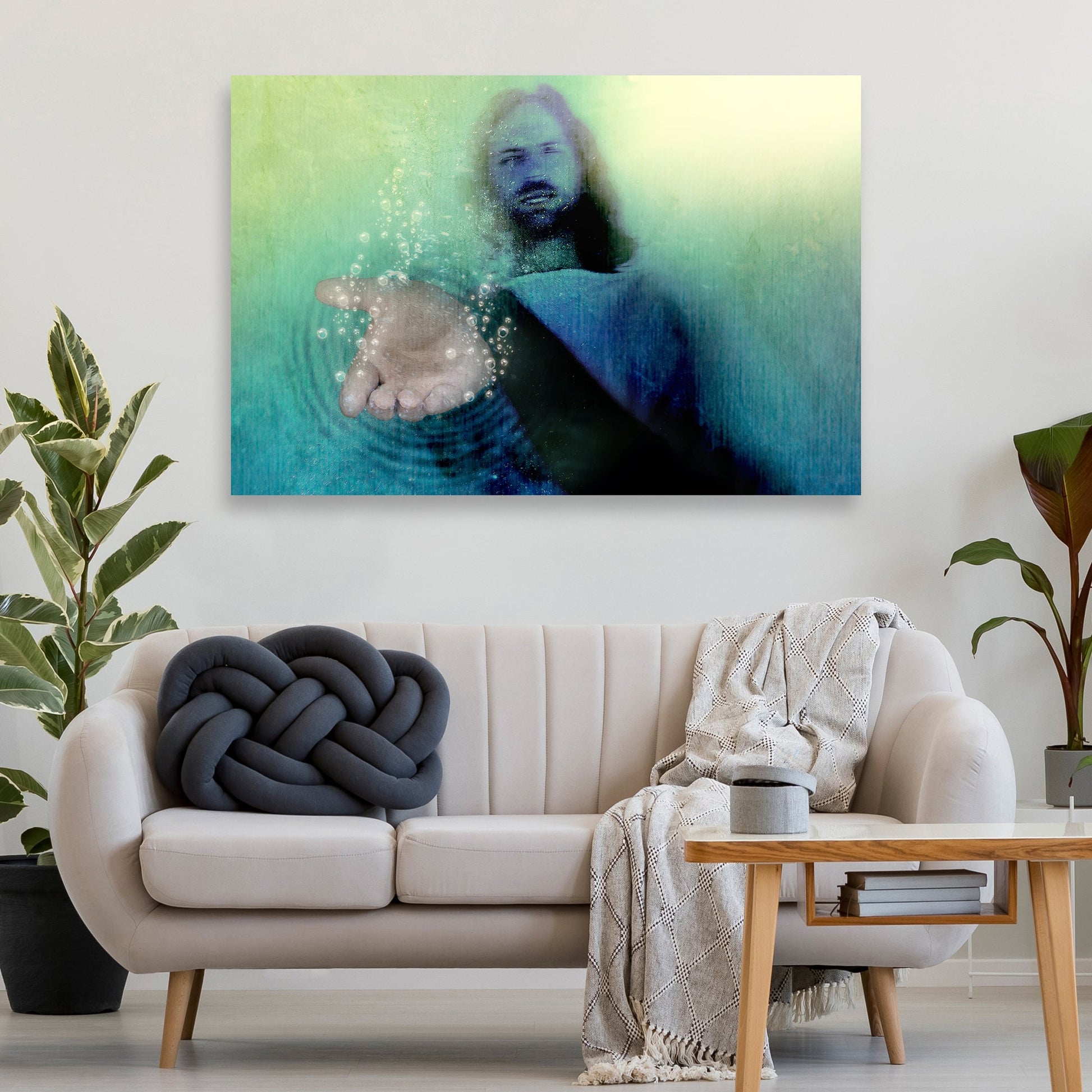 Walk With Jesus In Faith Canvas Wall Art by Tailored Canvases; blue-green sea bubbles on Tampa Home & Garden Store