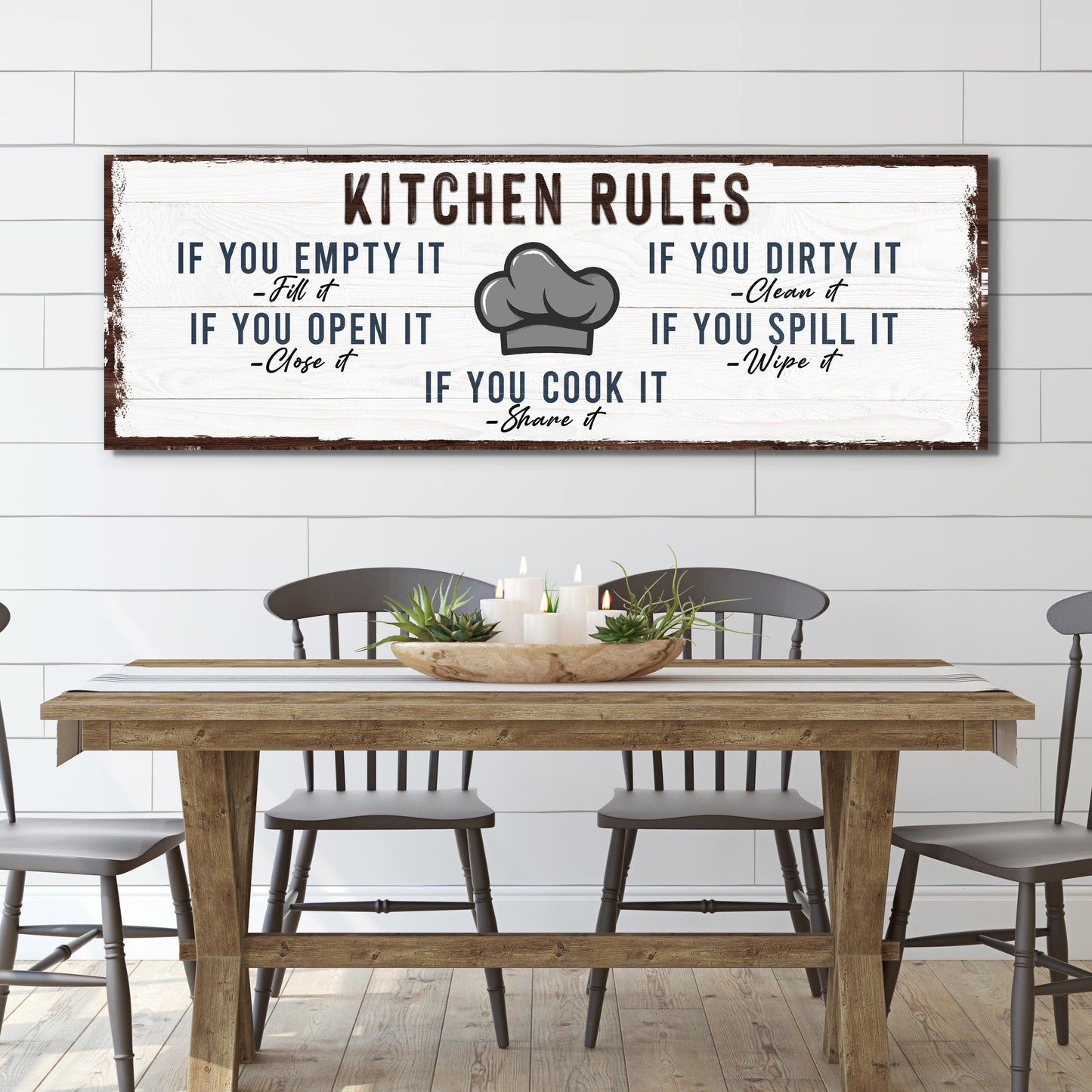 Canvas sign If You Cook It, Share It Kitchen Rules Sign by Tailored Canvases on a distressed white wood background on Tampa Home & Garden Store