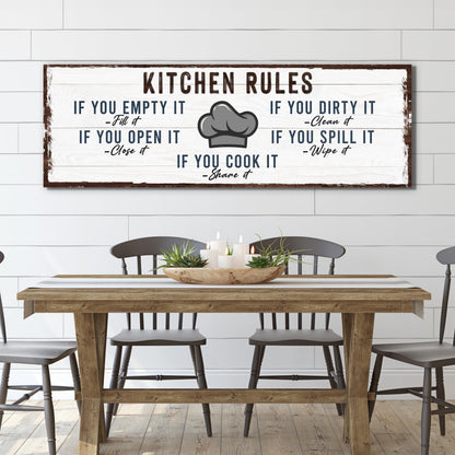 Canvas sign If You Cook It, Share It Kitchen Rules Sign by Tailored Canvases on a distressed white wood background on Tampa Home & Garden Store