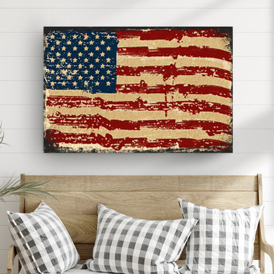 American Flag Canvas Wall Art by Tailored Canvases, distressed vintage flag on textured canvas on Tampa Home & Garden Store