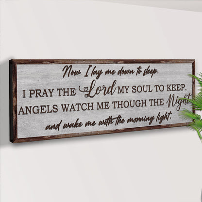 Now I Lay Me Down To Sleep Sign on canvas by Tailored Canvases with distressed wood frame on Tampa Home & Garden Store