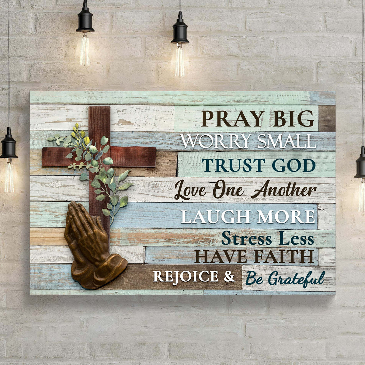 Trust God Love One Another sign canvas by Tailored Canvases on pastel wood planks on Tampa Home & Garden Store