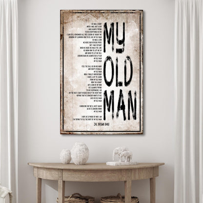 My Old Man canvas sign with rustic beige finish by Tailored Canvases on Tampa Home & Garden Store