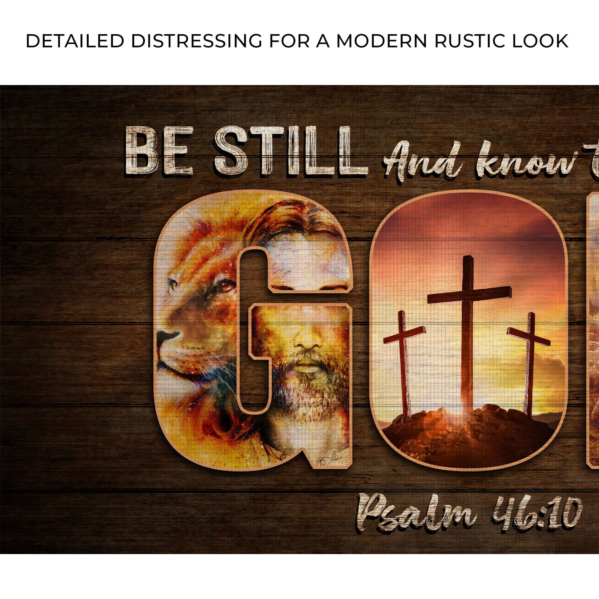 Canvas sign Psalm 46:10 Be Still And Know That I Am God by Tailored Canvases on rustic wood on Tampa Home & Garden Store