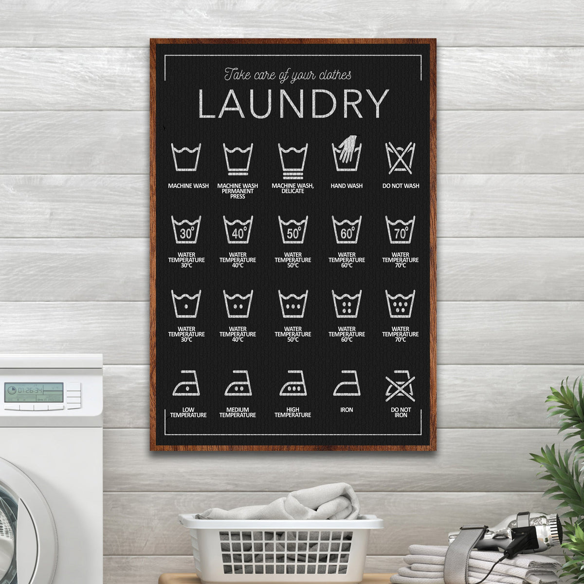 Tailored Canvases Laundry Symbols Sign II canvas in chalkboard style with wood frame on Tampa Home & Garden Store