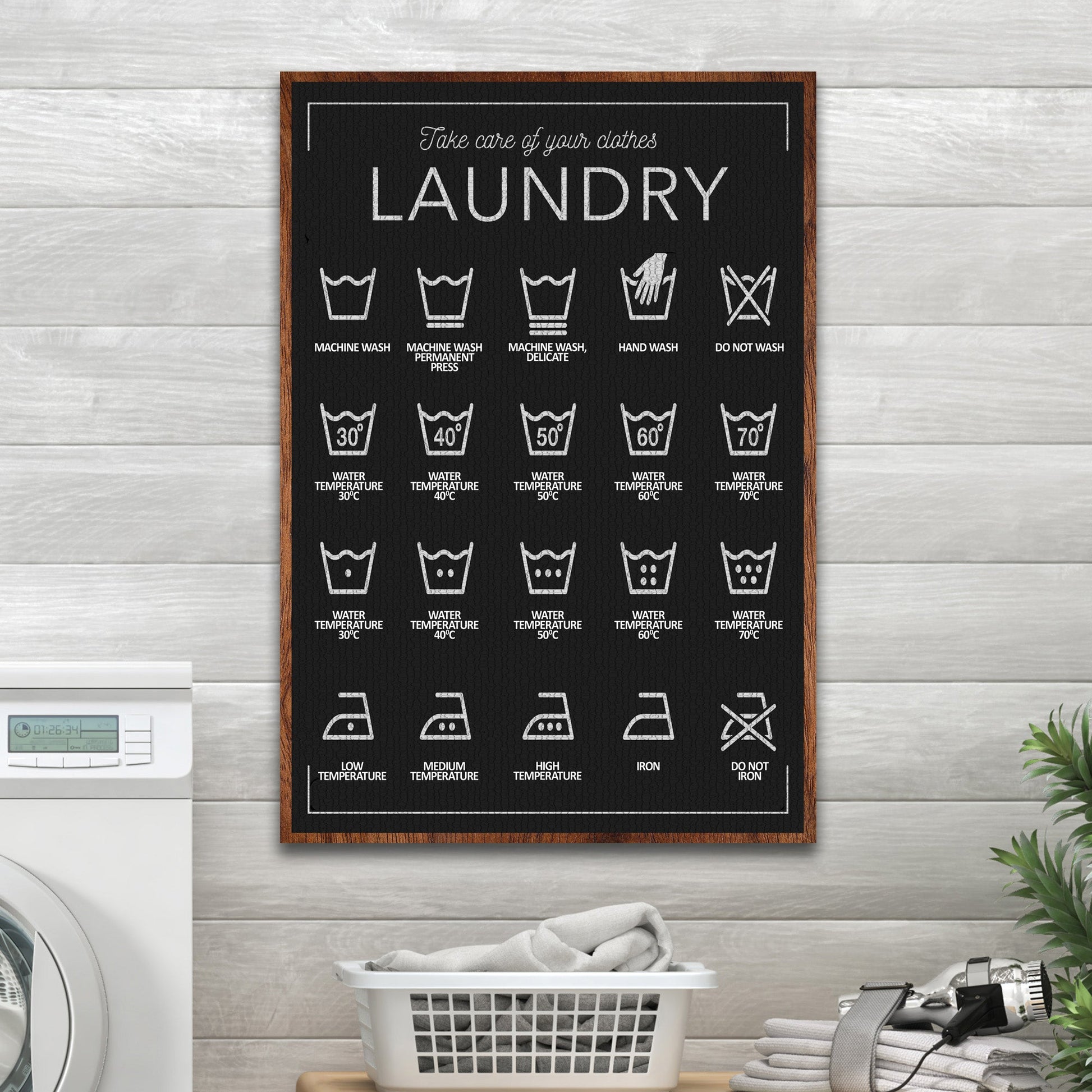 Tailored Canvases Laundry Symbols Sign II canvas in chalkboard style with wood frame on Tampa Home & Garden Store