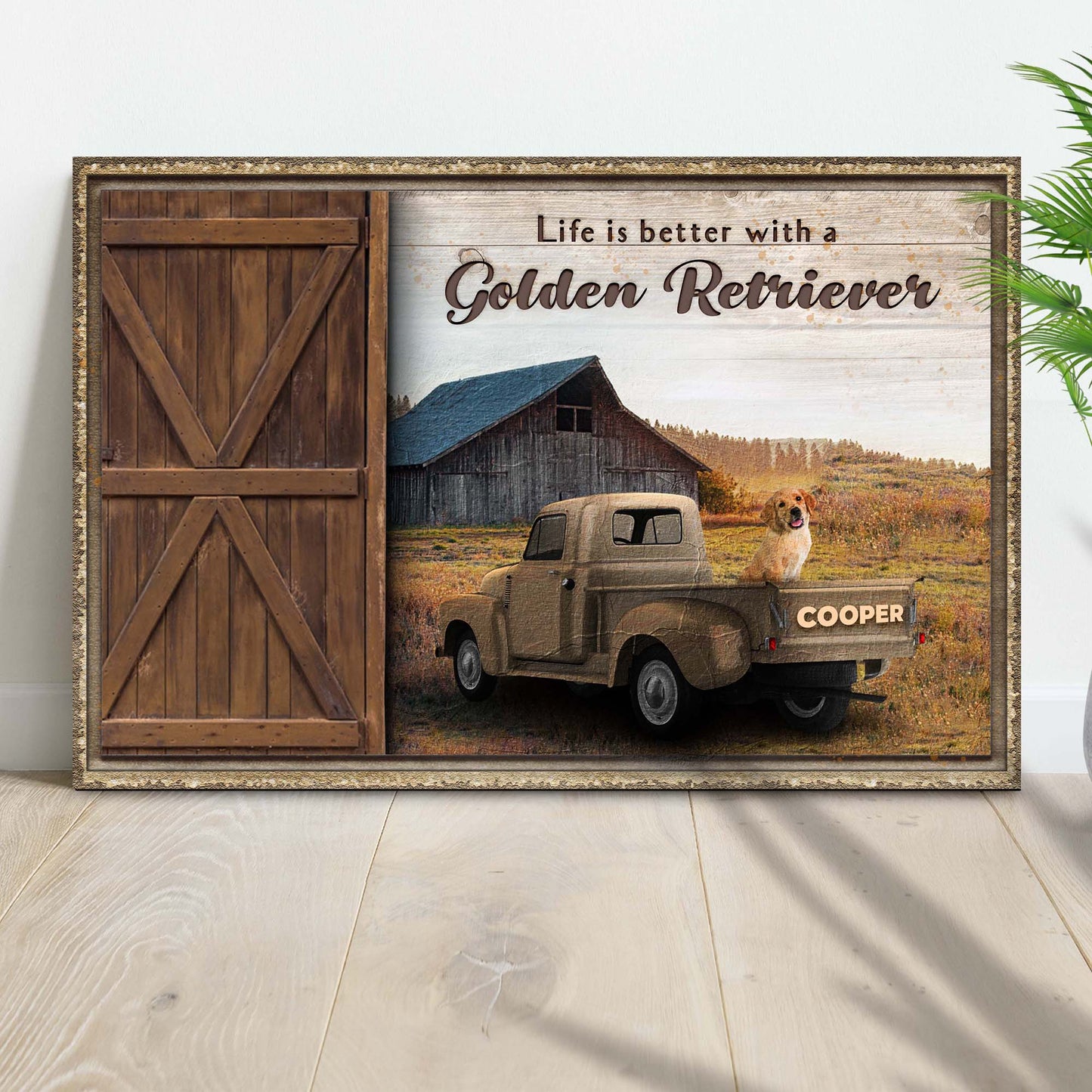 Canvas sign Life Is Better With A Golden Retriever II Tailored Canvases rustic barn scene on Tampa Home & Garden Store