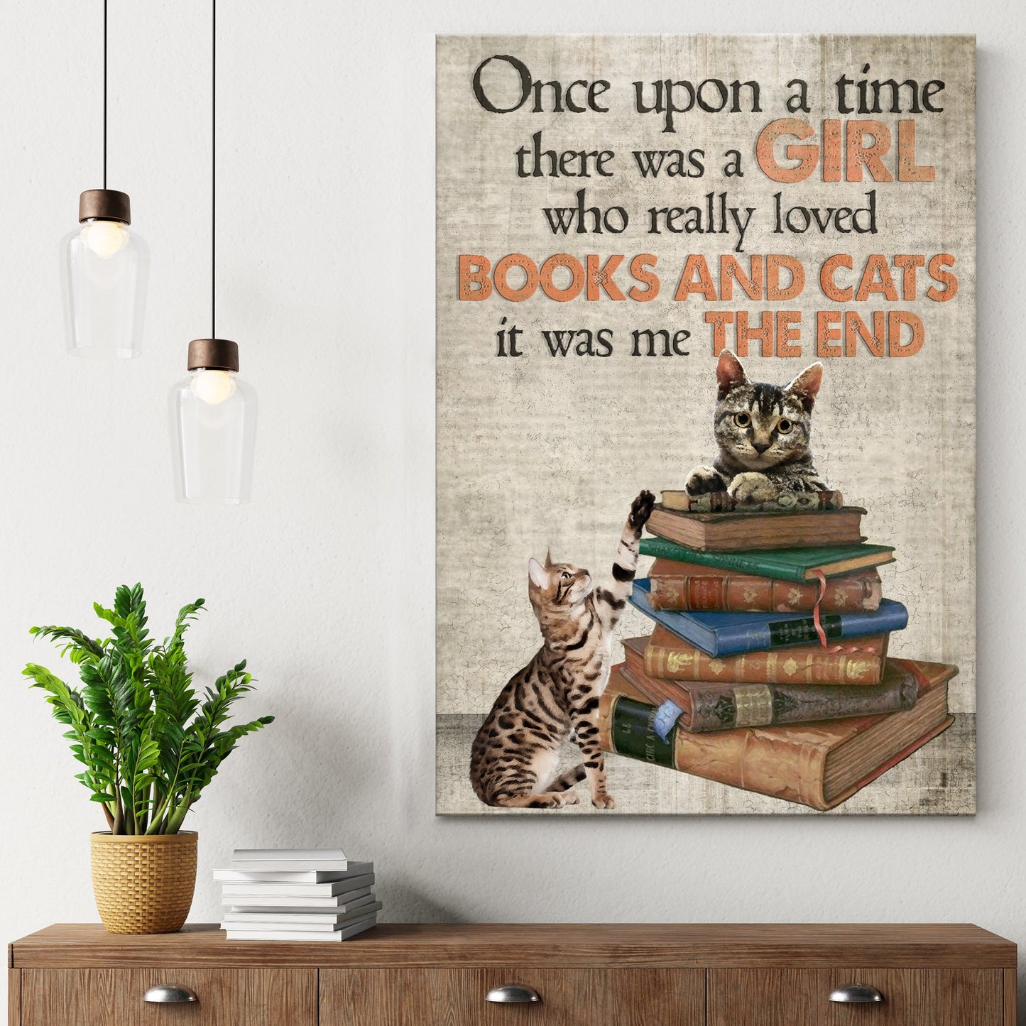 Canvas sign by Tailored Canvases with a quote about a GIRL who loved BOOKS AND CATS on Tampa Home & Garden Store