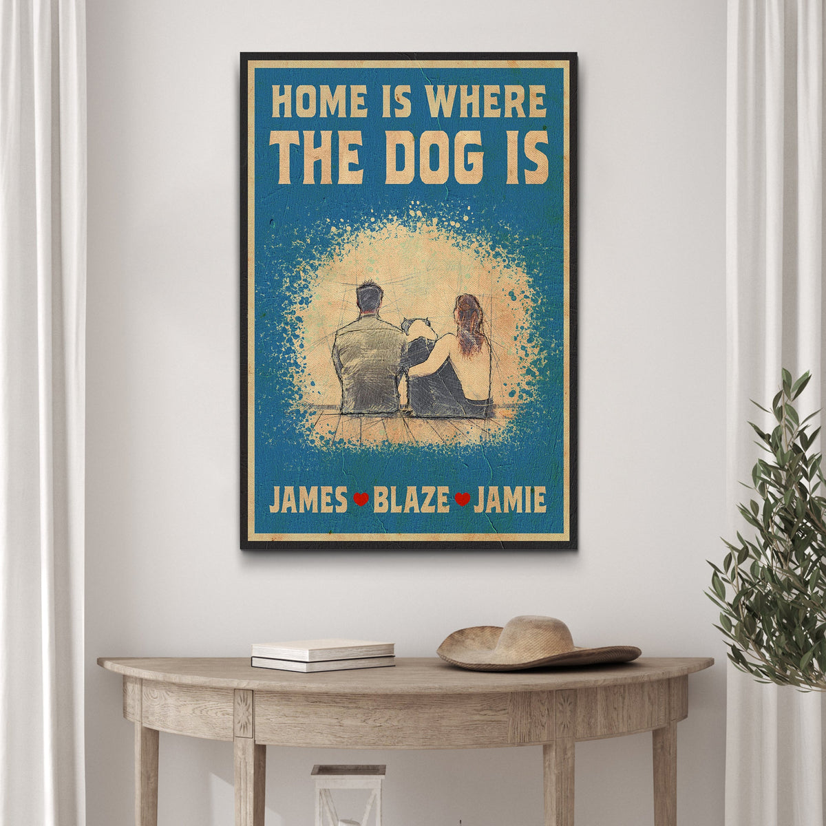 Home Is Where The Dog Is Sign II canvas wall art in blue with beige text Tailored Canvases on Tampa Home & Garden Store