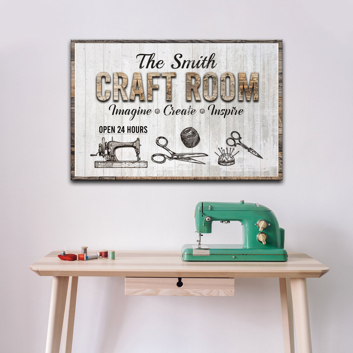 Craft Room Sign II canvas by Tailored Canvases with aged board and CRAFT ROOM lettering on Tampa Home & Garden Store