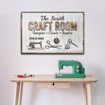 Craft Room Sign II canvas by Tailored Canvases with aged board and CRAFT ROOM lettering on Tampa Home & Garden Store