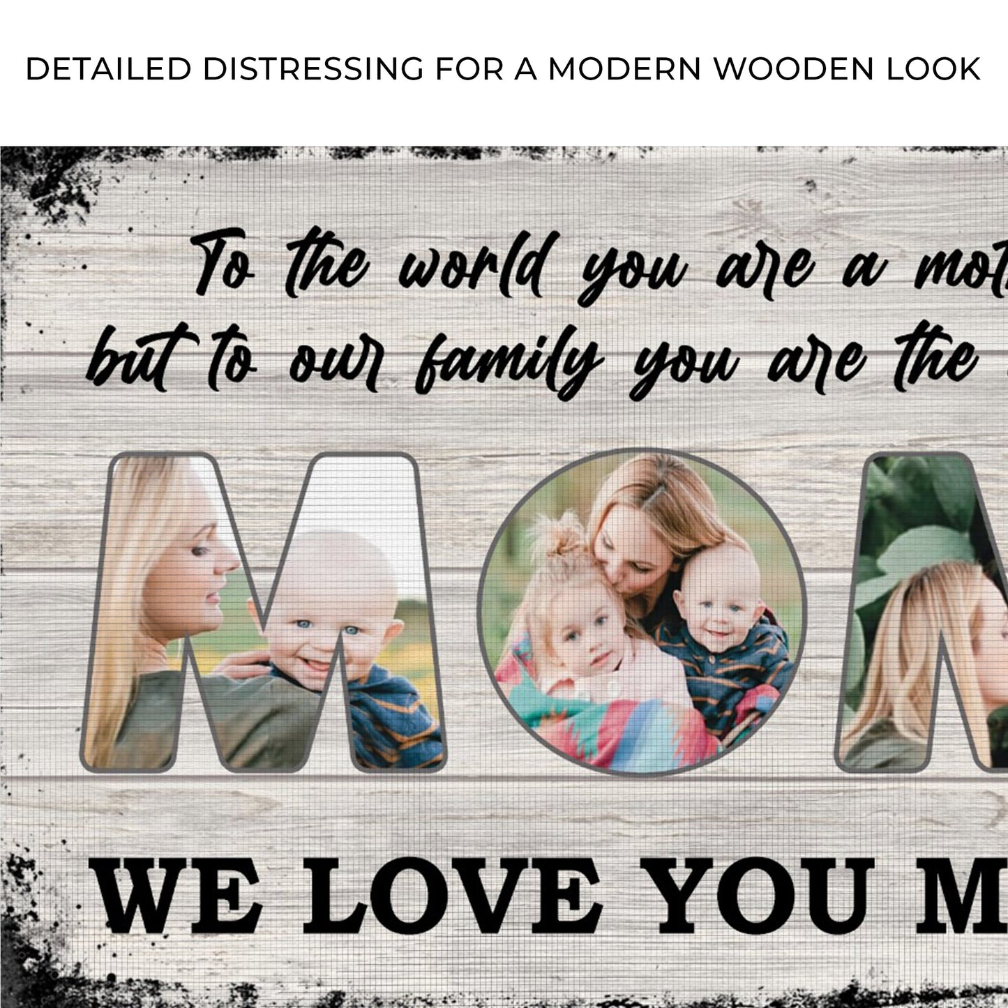 Canvas sign with Mother's Day message in script on rustic wood background by Tailored Canvases on Tampa Home & Garden Store