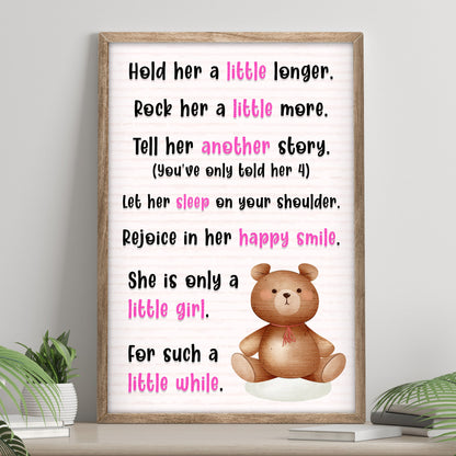 Tailored Canvases canvas sign with pink highlighted little and bear graphic in wood frame on Tampa Home & Garden Store
