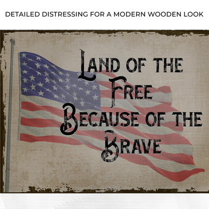 Canvas Land Of The Free Because Of The Brave Sign II with distressed American flag design on Tampa Home & Garden Store