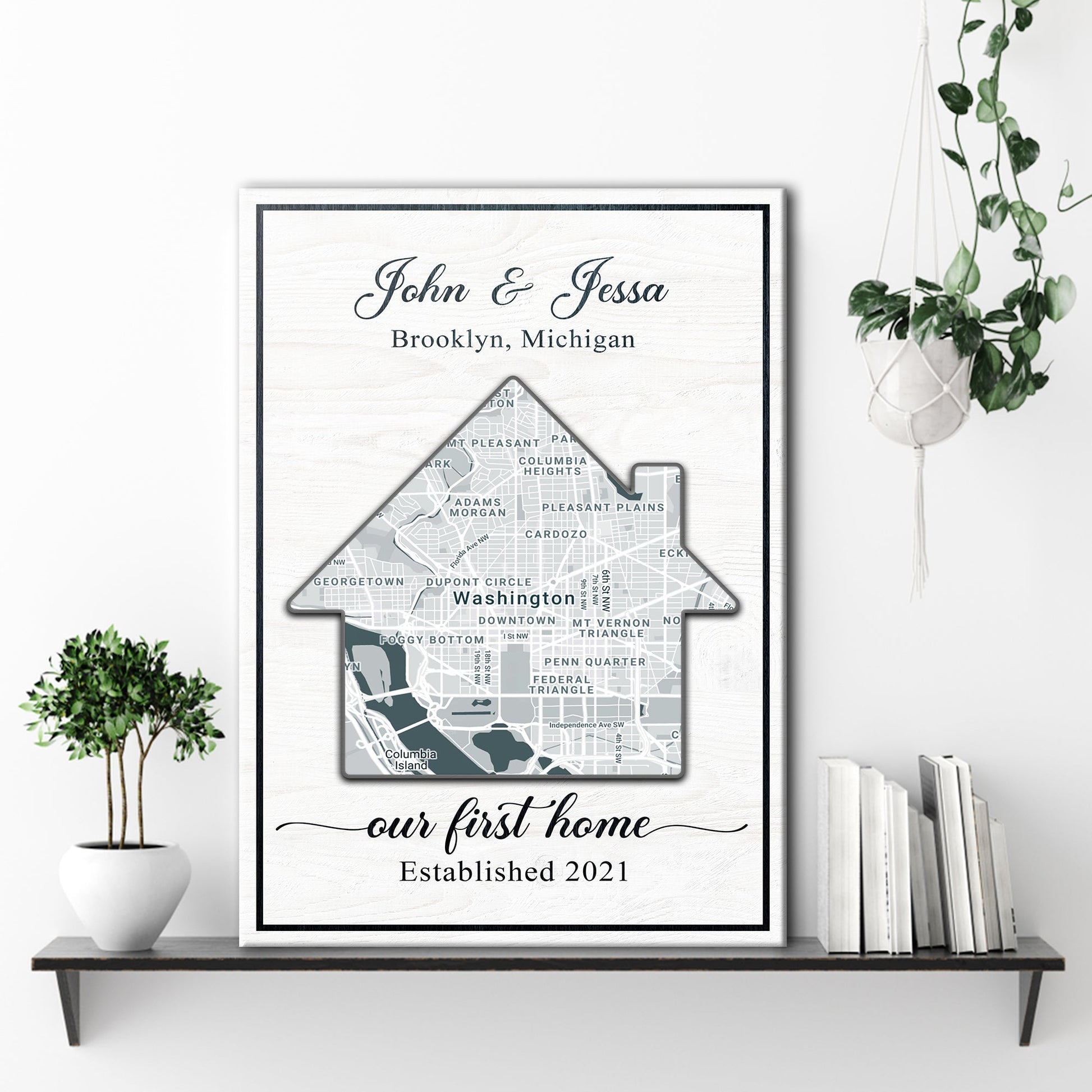 Home Map Sign canvas Tailored Canvases gray map John & Jessa Brooklyn Michigan on Tampa Home & Garden Store
