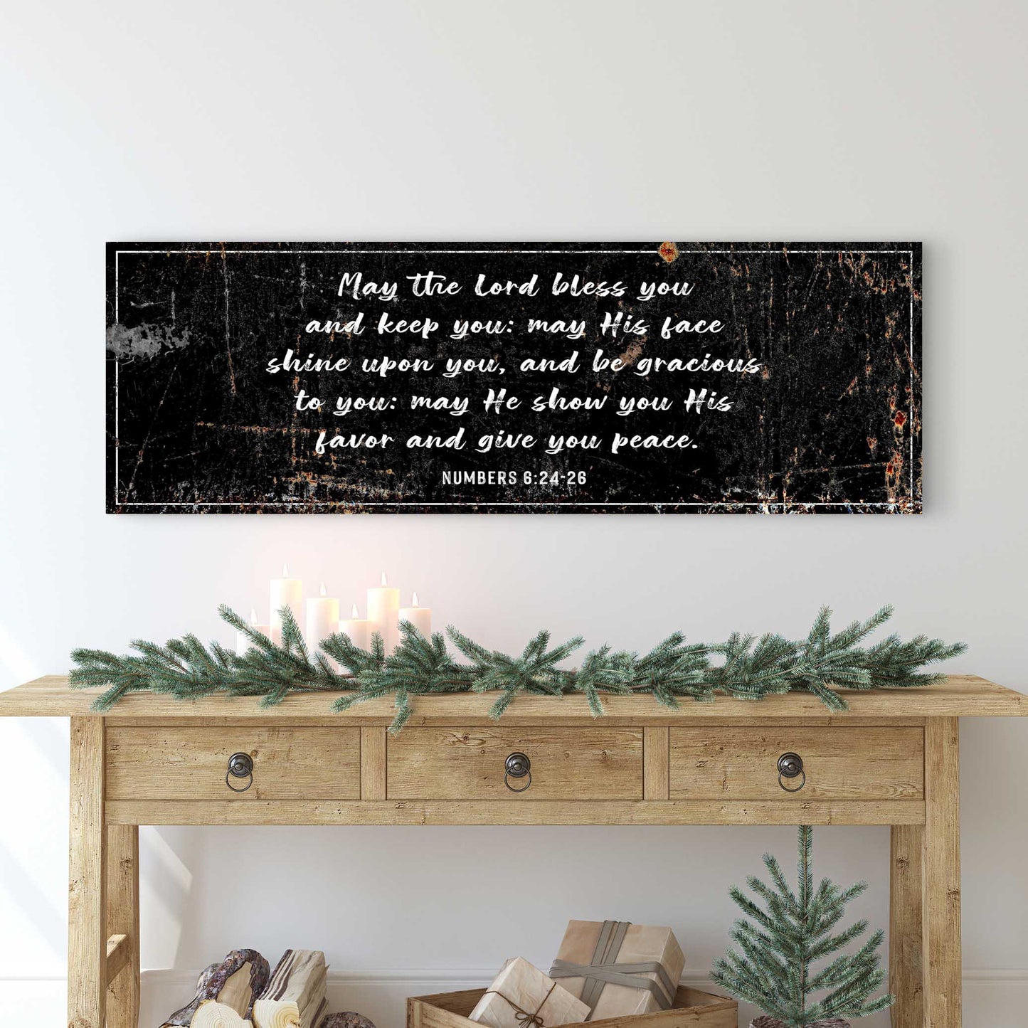 Canvas sign Numbers 6:24-26 by Tailored Canvases in black marble with white script border on Tampa Home & Garden Store
