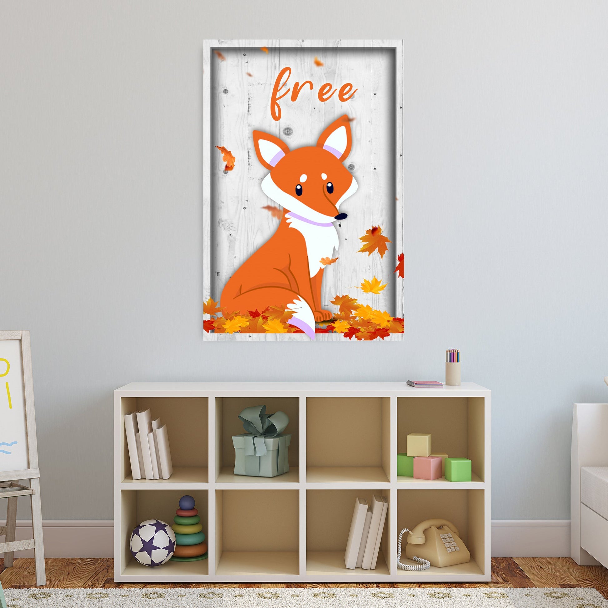 Canvas The Most Adorable Free Fox Sign by Tailored Canvases, orange fox on white wood with leaves on Tampa Home & Garden Store