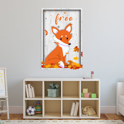 Canvas The Most Adorable Free Fox Sign by Tailored Canvases, orange fox on white wood with leaves on Tampa Home & Garden Store