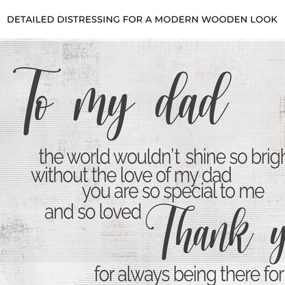 Tailored Canvases canvas sign with To my dad and Thank you in script on wood background on Tampa Home & Garden Store