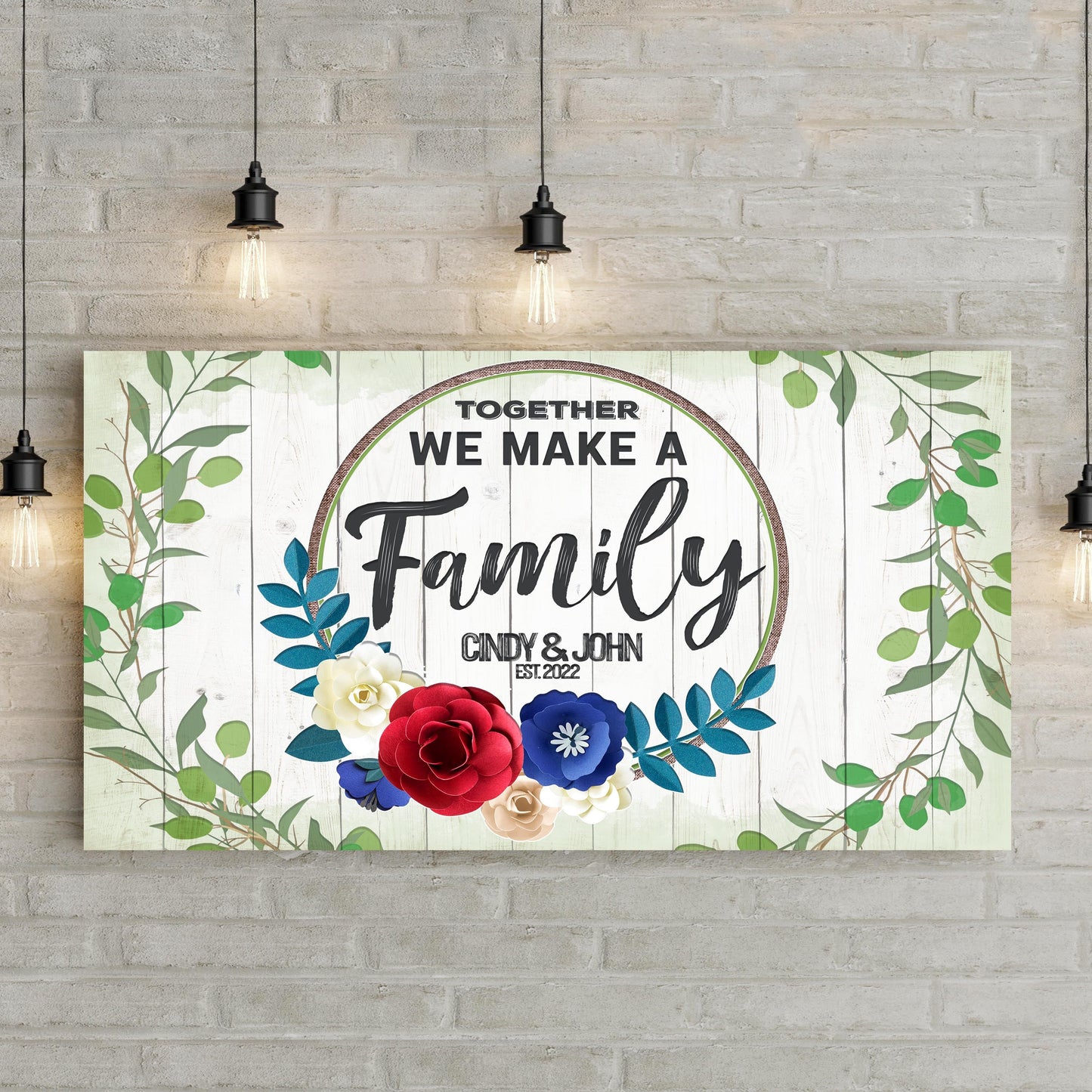 Together We Make A Family canvas sign with foliage border by Tailored Canvases on Tampa Home & Garden Store